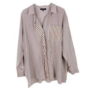 Lafayette 148 Tommy Blouse Micro Bayside Striped Brown Size XXL EUC L2499